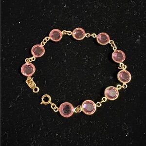 Swan Signed Swarovski Pink Bezel Set Crystal Bracelet 7.25”